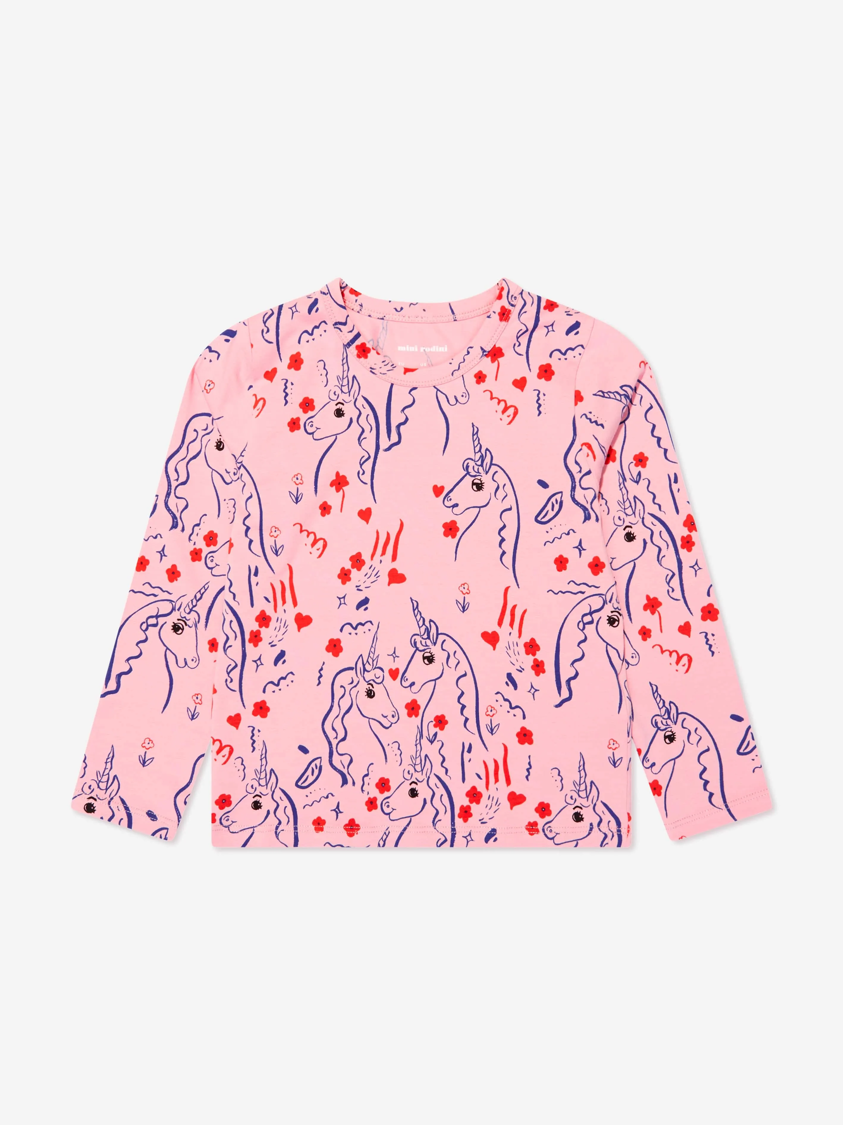 Mini Rodini Girls Organic Cotton Unicorns Long Sleeve T-Shirt in Pink