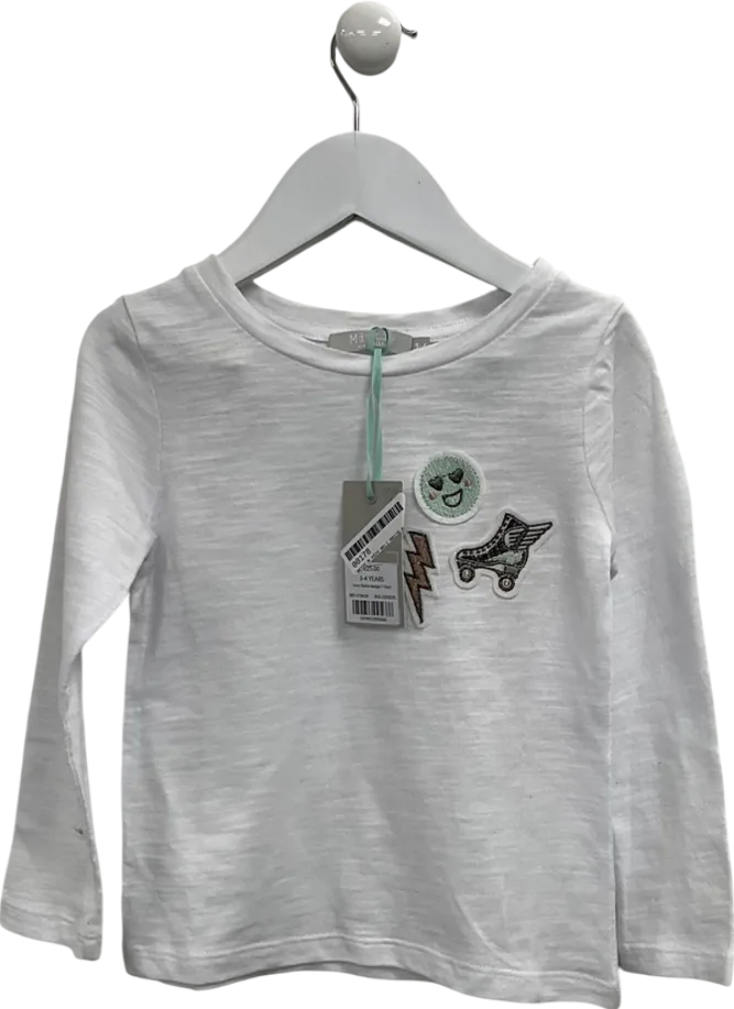 Mintie by Mint Velvet White Roller Badge Long Sleeve T-shirt 3 Years