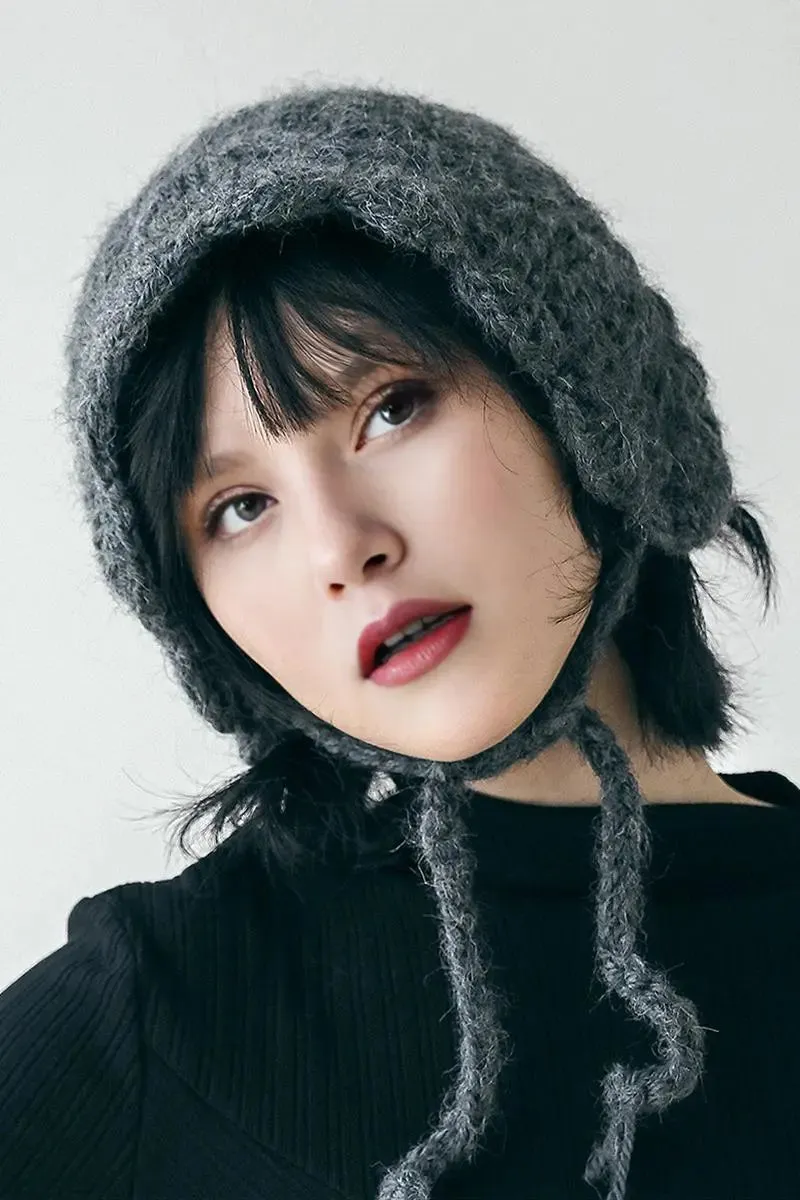 Mohair & Wool Blend Crochet Earflap Beanie