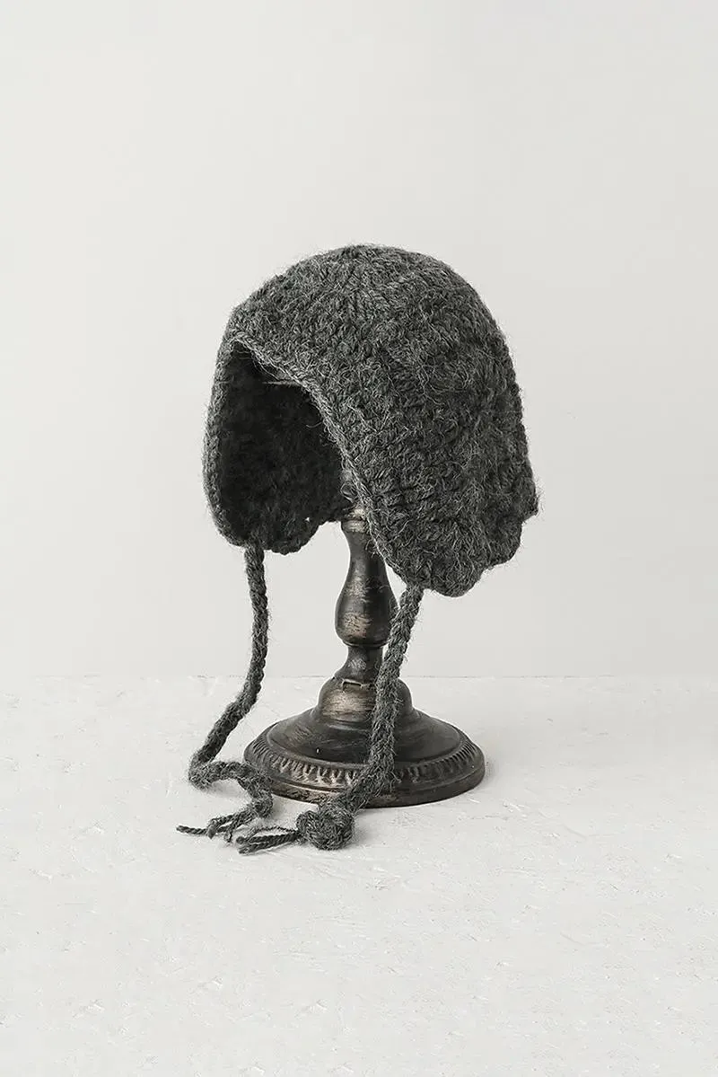 Mohair & Wool Blend Crochet Earflap Beanie