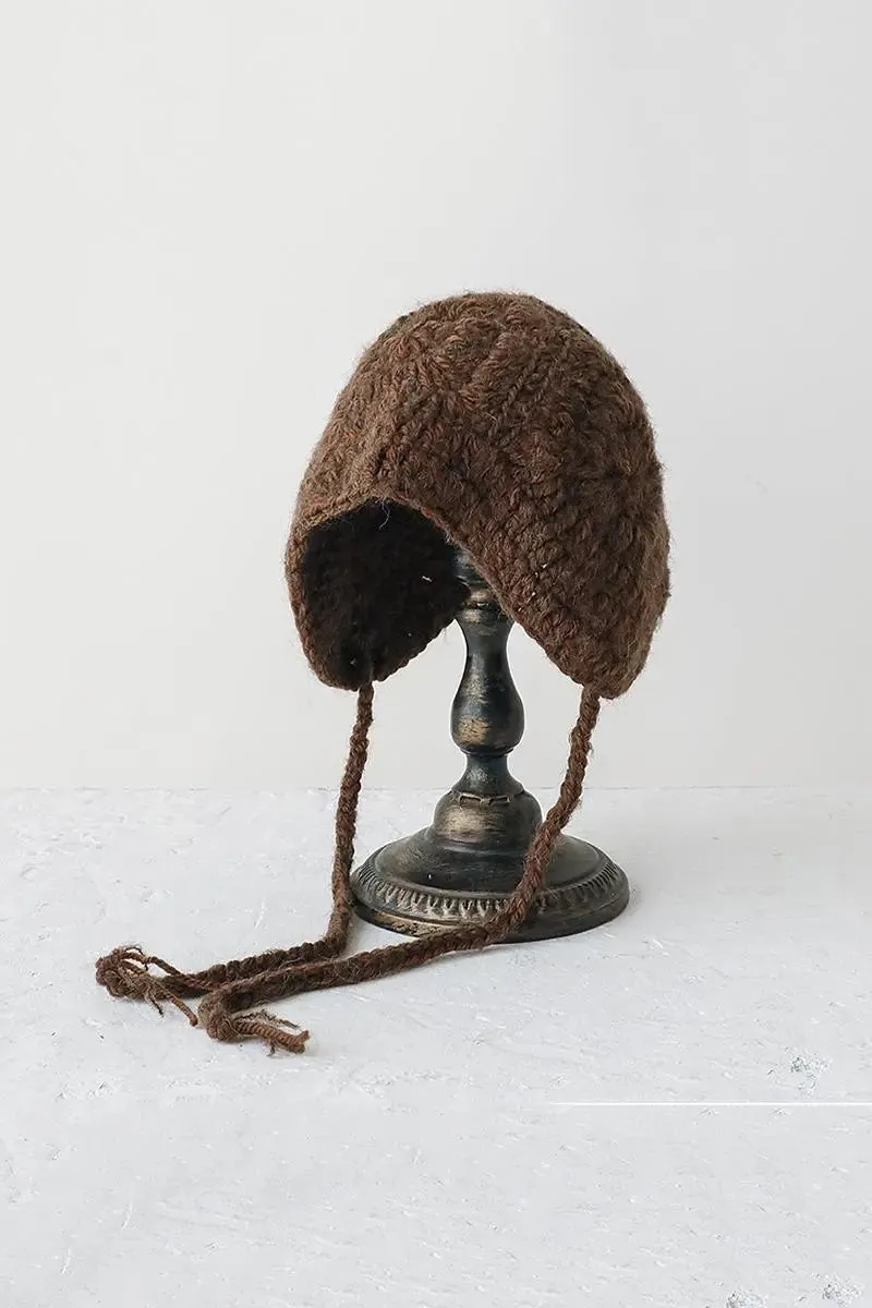 Mohair & Wool Blend Crochet Earflap Beanie