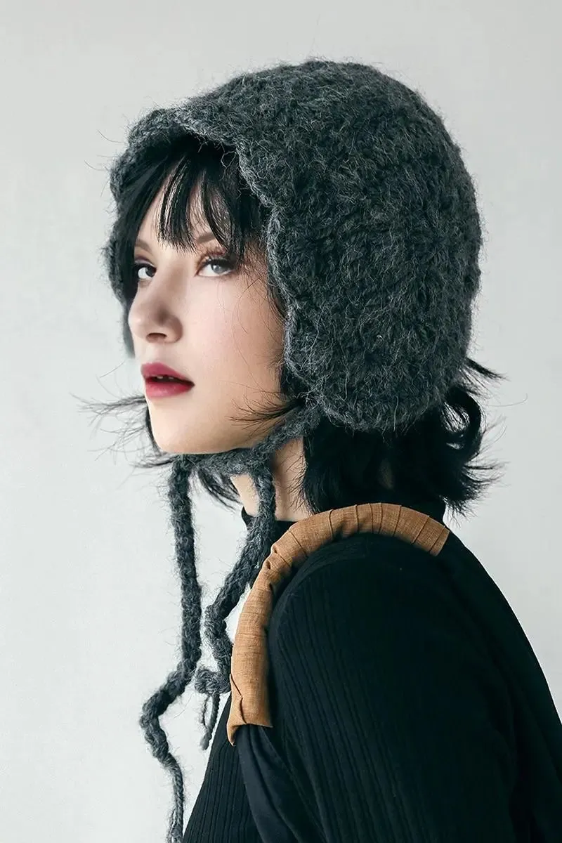 Mohair & Wool Blend Crochet Earflap Beanie