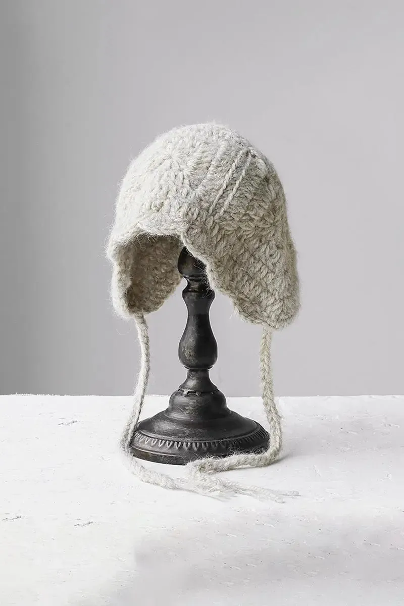 Mohair & Wool Blend Crochet Earflap Beanie