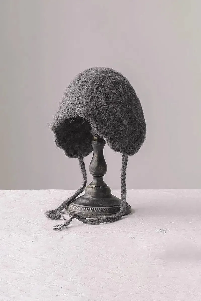 Mohair & Wool Blend Crochet Earflap Beanie
