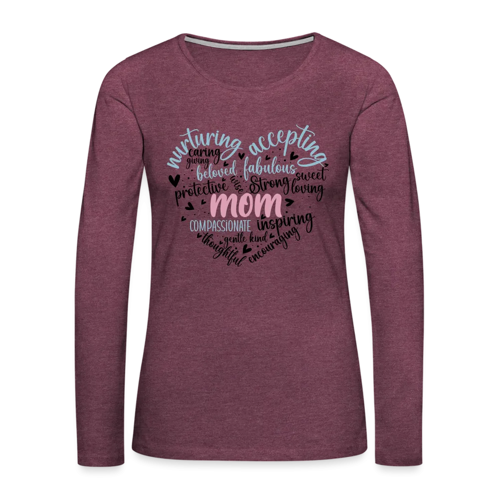 Mom Word Art Heart Women's Premium Long Sleeve T-Shirt