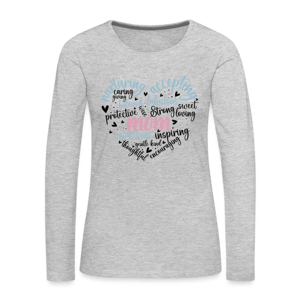 Mom Word Art Heart Women's Premium Long Sleeve T-Shirt
