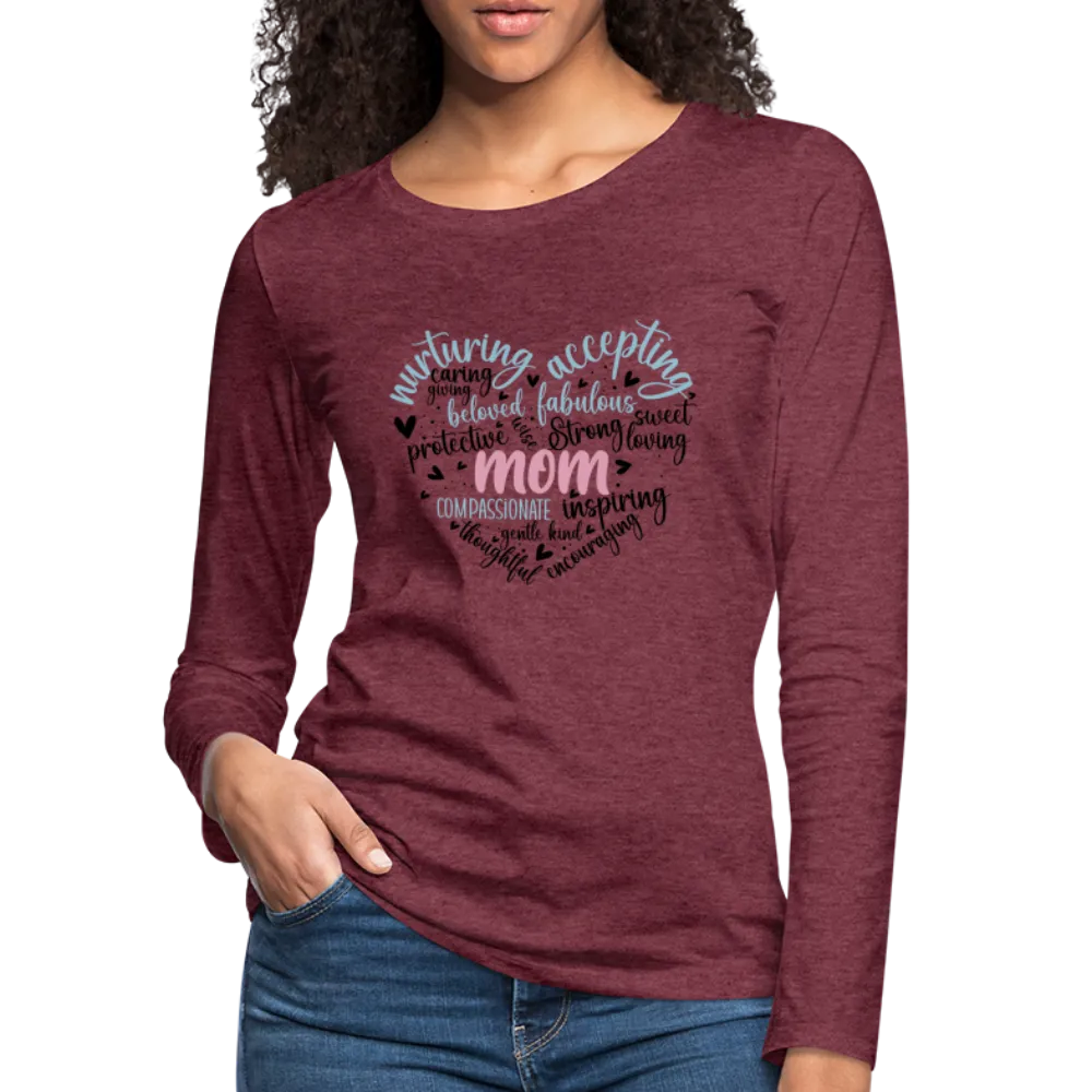 Mom Word Art Heart Women's Premium Long Sleeve T-Shirt
