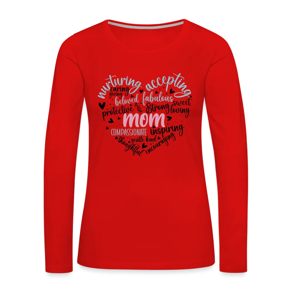 Mom Word Art Heart Women's Premium Long Sleeve T-Shirt
