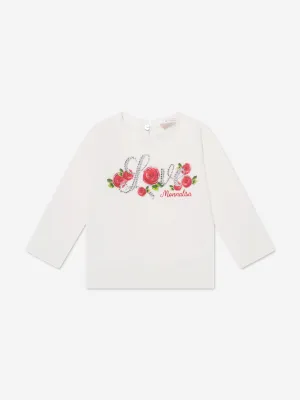 Monnalisa Baby Girls Long Sleeve Love T-Shirt in Ivory