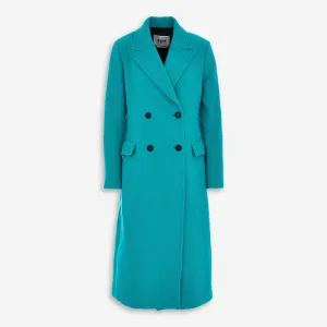 MSGM  Turquoise Thick Twill Wool Blend Trench Coat
