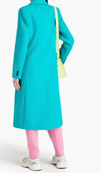 MSGM  Turquoise Thick Twill Wool Blend Trench Coat