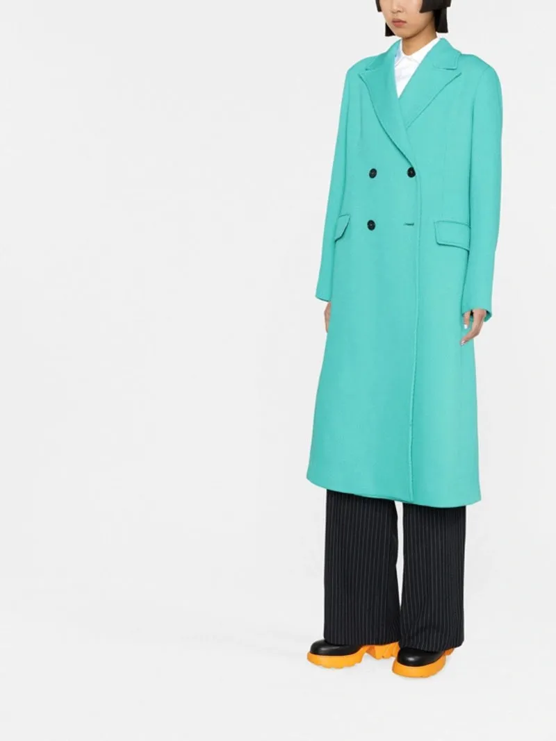 MSGM  Turquoise Thick Twill Wool Blend Trench Coat
