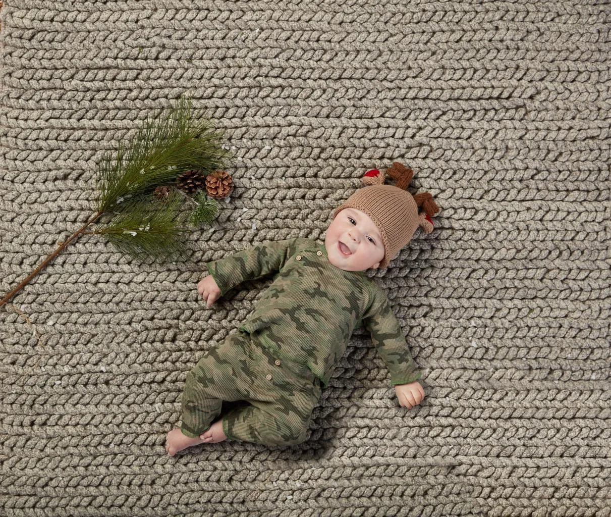 Mud Pie Kids Camo Camouflage 3 Pc Baby Set Waffle Weave Reindeer Knit Hat