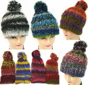 multicolor winter knitted hat with pompom Case of 24