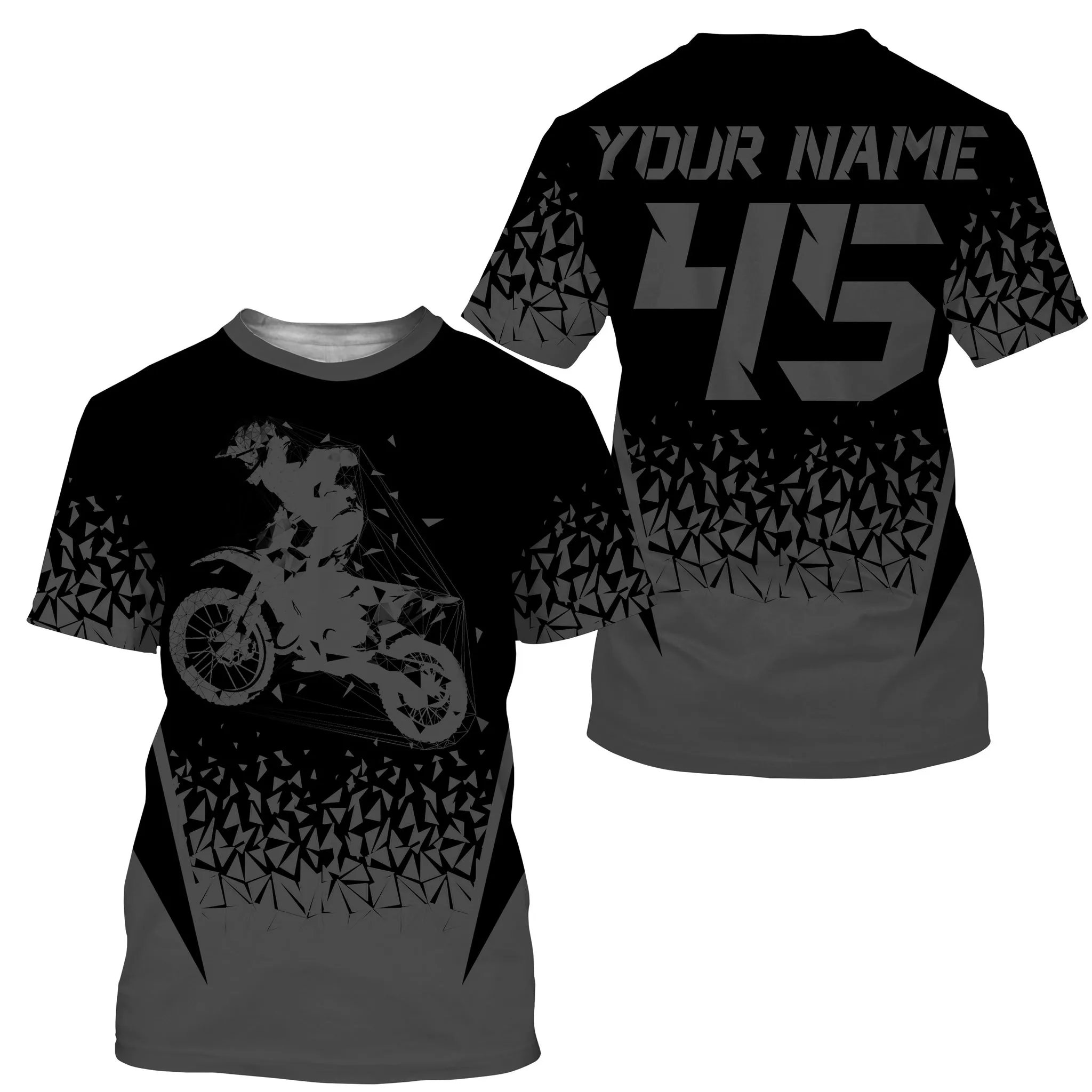 MX Racing 3D Long Sleeve Personalized Name Number Motocross Grey Dirt Bike Riders Off-Road Motorcycle