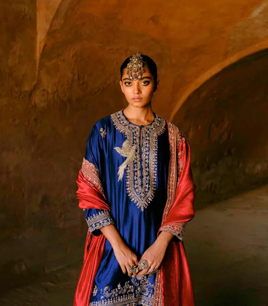 Navy Blue Zardosi Embroidered Tunic Set