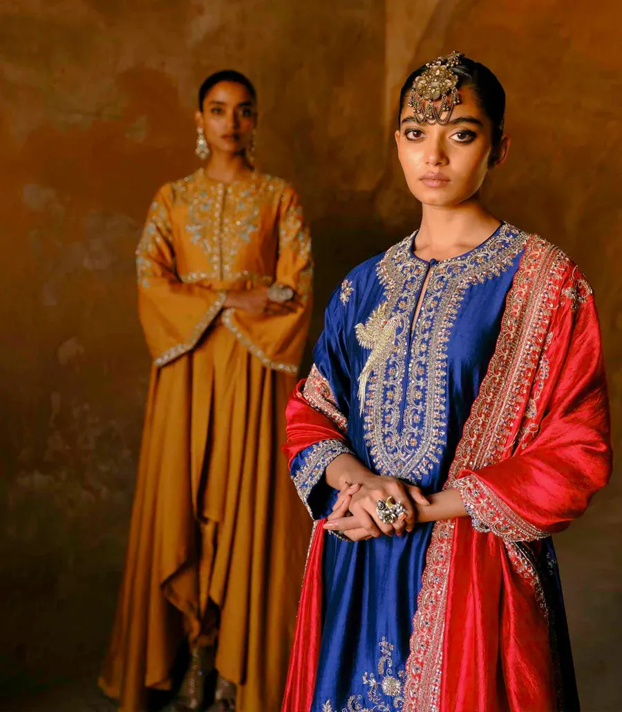 Navy Blue Zardosi Embroidered Tunic Set