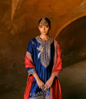 Navy Blue Zardosi Embroidered Tunic Set