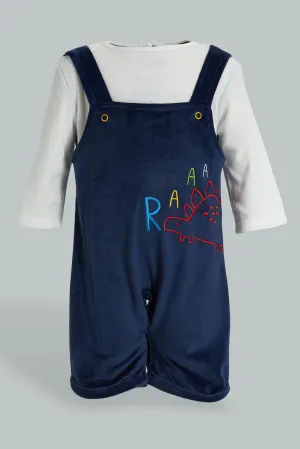 Navy Dino Dungaree Romper With Hat (2 Piece)