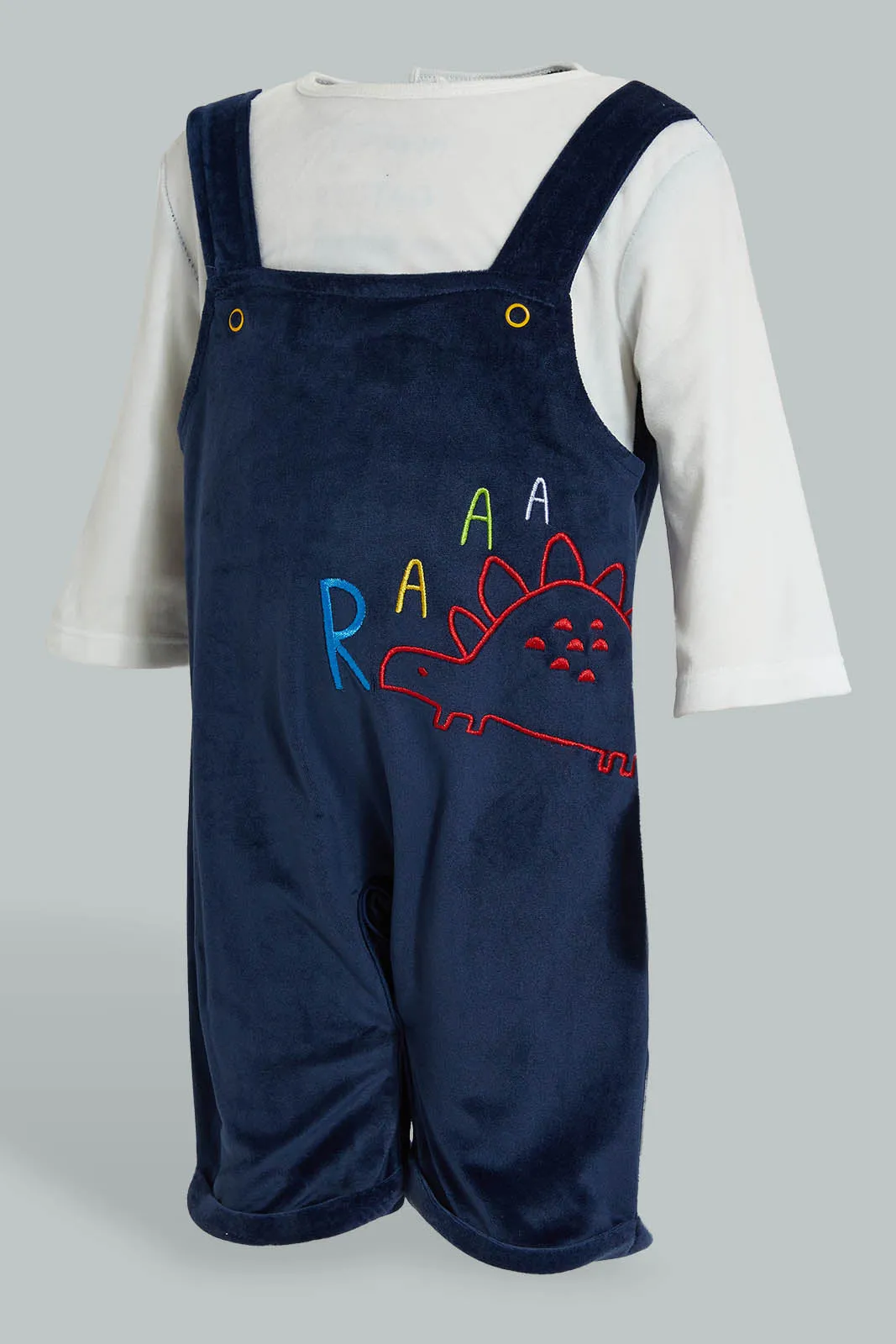 Navy Dino Dungaree Romper With Hat (2 Piece)