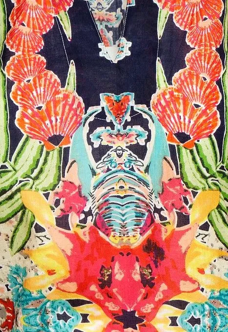 Navy Tropical Beaded Tunic