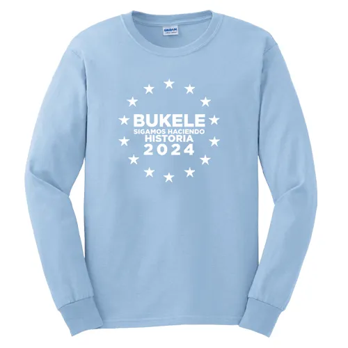 Nayib Bukele Light Blue Long Sleeve T-shirt Reelection 2024 - Unisex