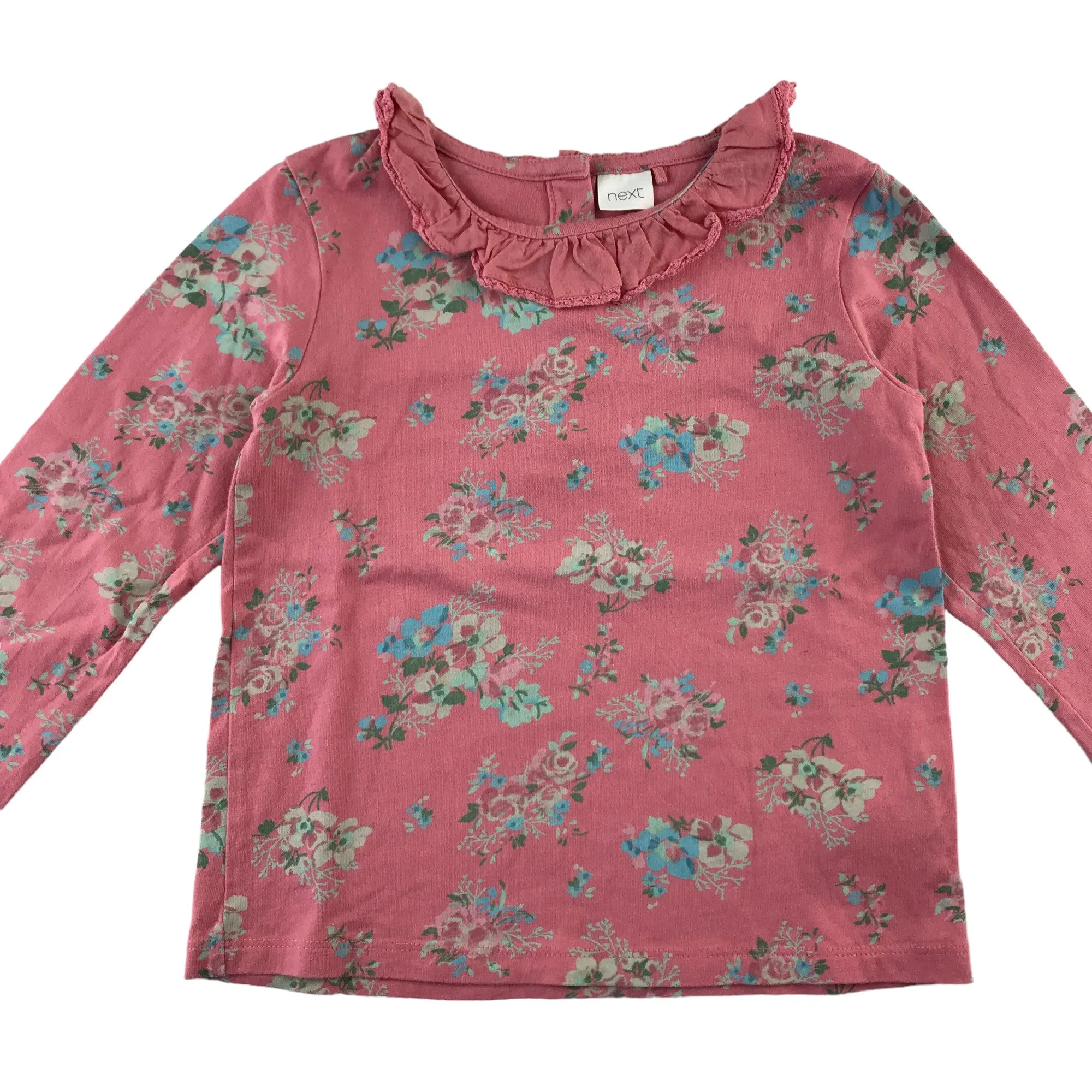 Next t-shirt 5-6 years vintage pink floral frilled collar cotton