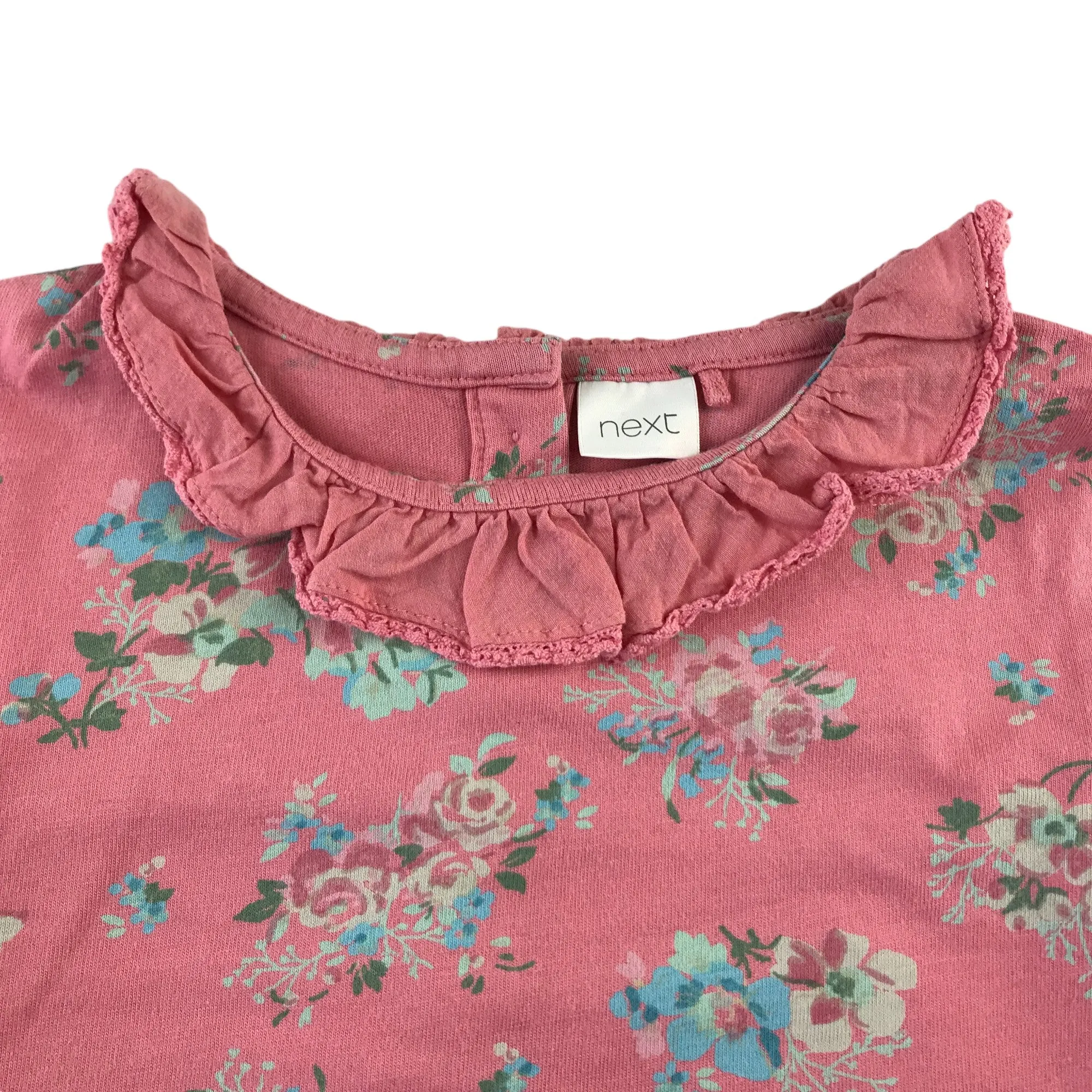 Next t-shirt 5-6 years vintage pink floral frilled collar cotton