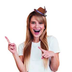 Oktoberfest German Costume Accessory Mini Brown Fedora Felt Hat Headband