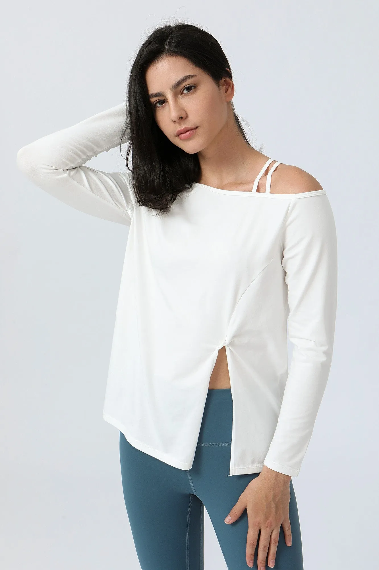 One Shoulder Strap Long Sleeve Shirt