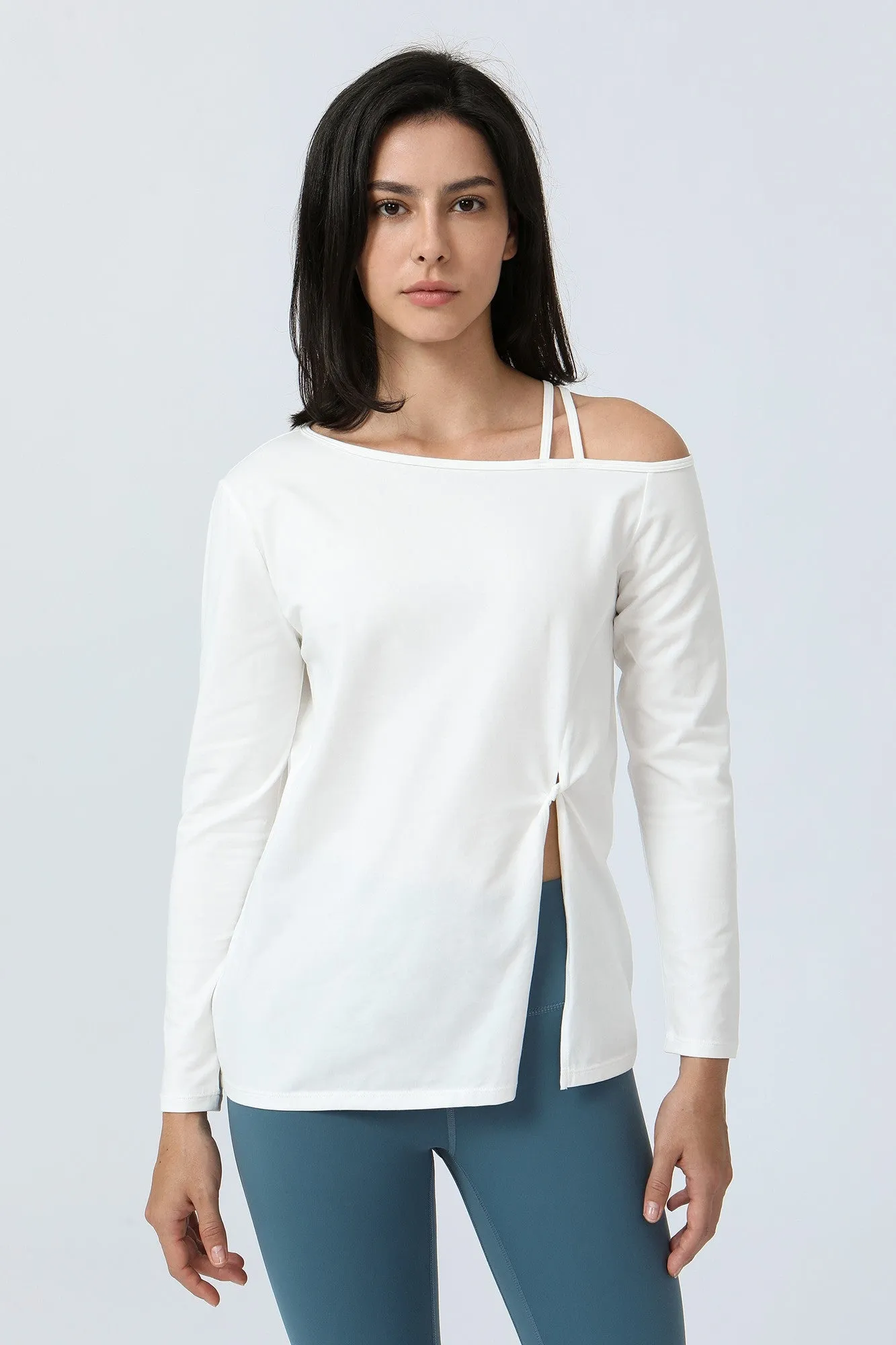 One Shoulder Strap Long Sleeve Shirt