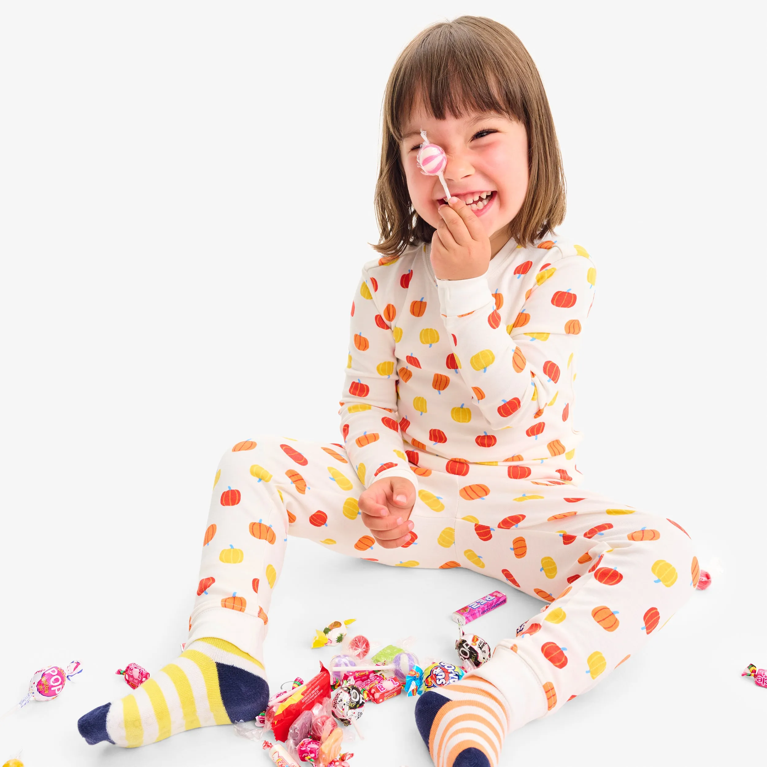 Organic long sleeve PJ top in candy pumpkins