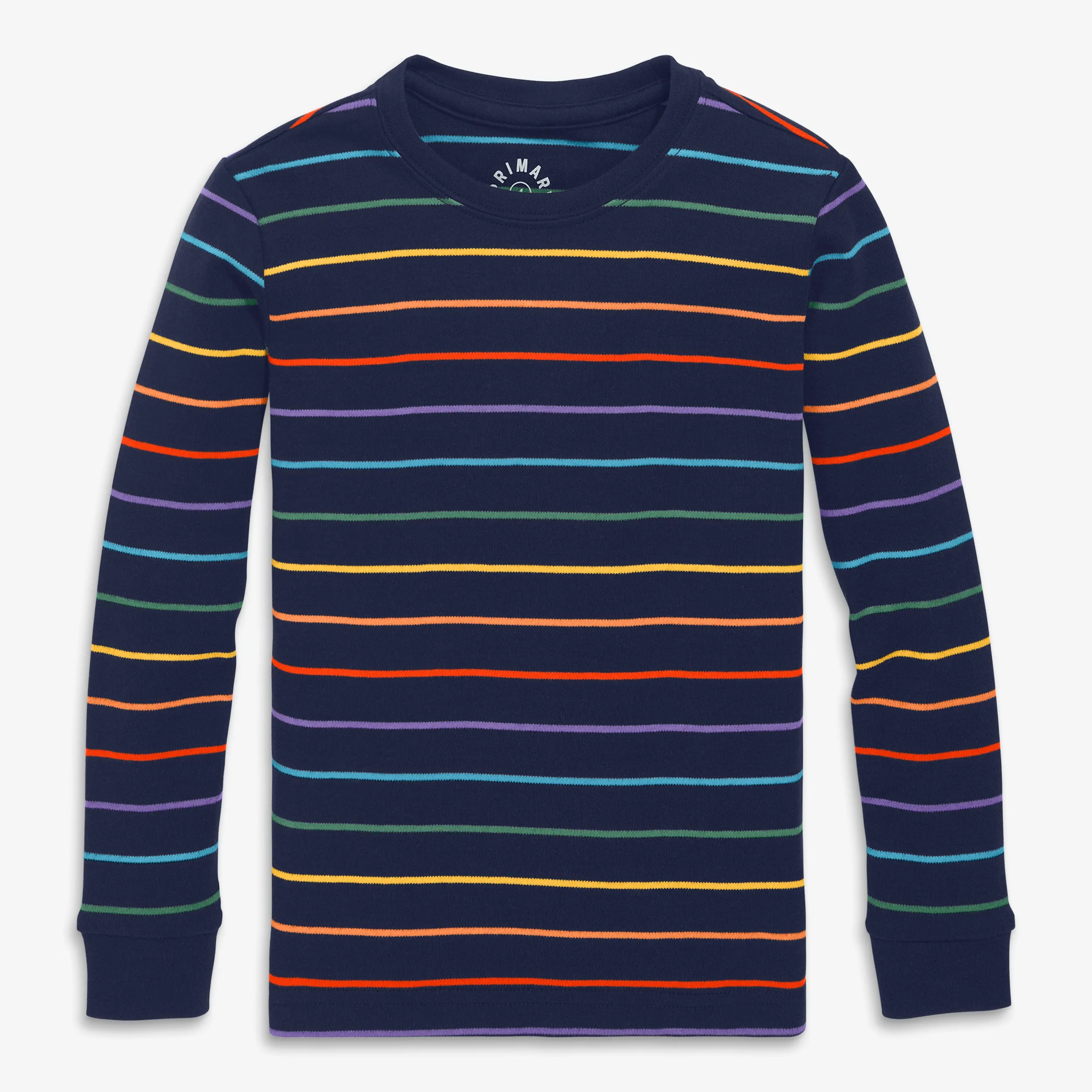 Organic long sleeve PJ top in rainbow stripe