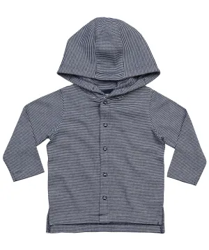 Organic White/Nautical Navy - Baby stripy hooded T