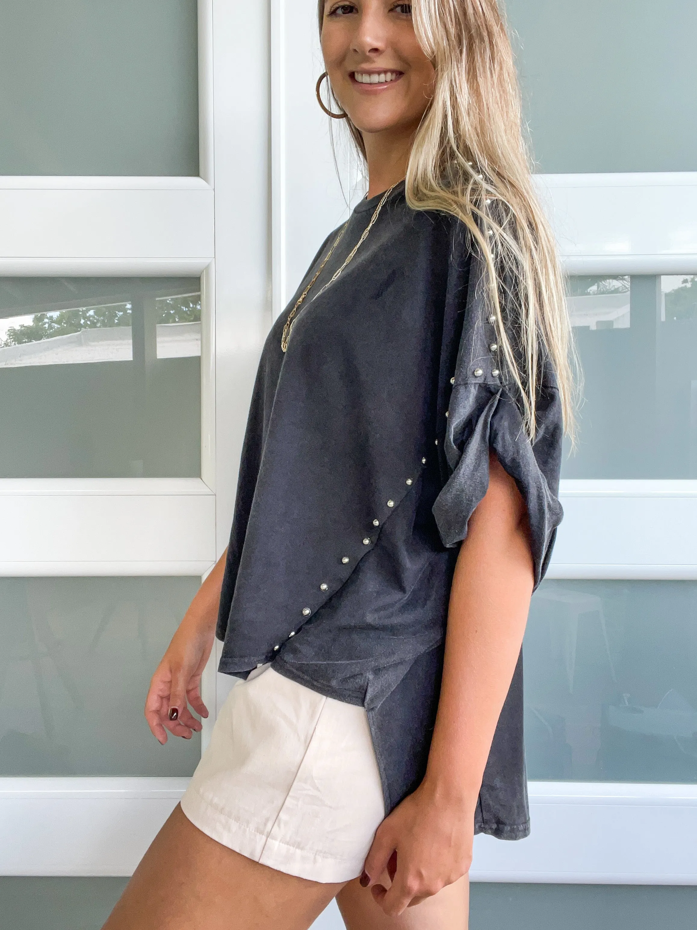 OVERSIZED STUDDED HIGH LOW TOP