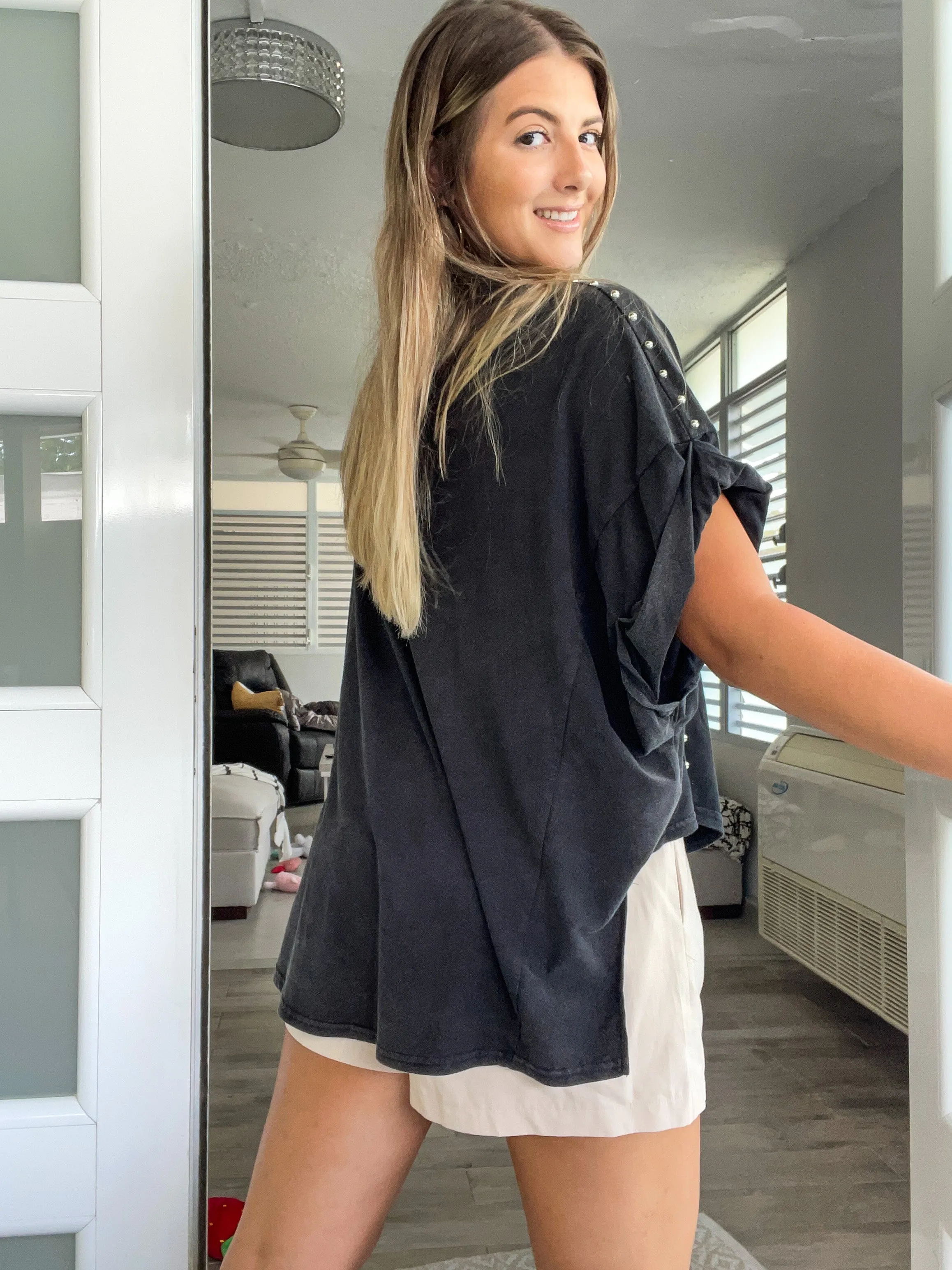OVERSIZED STUDDED HIGH LOW TOP