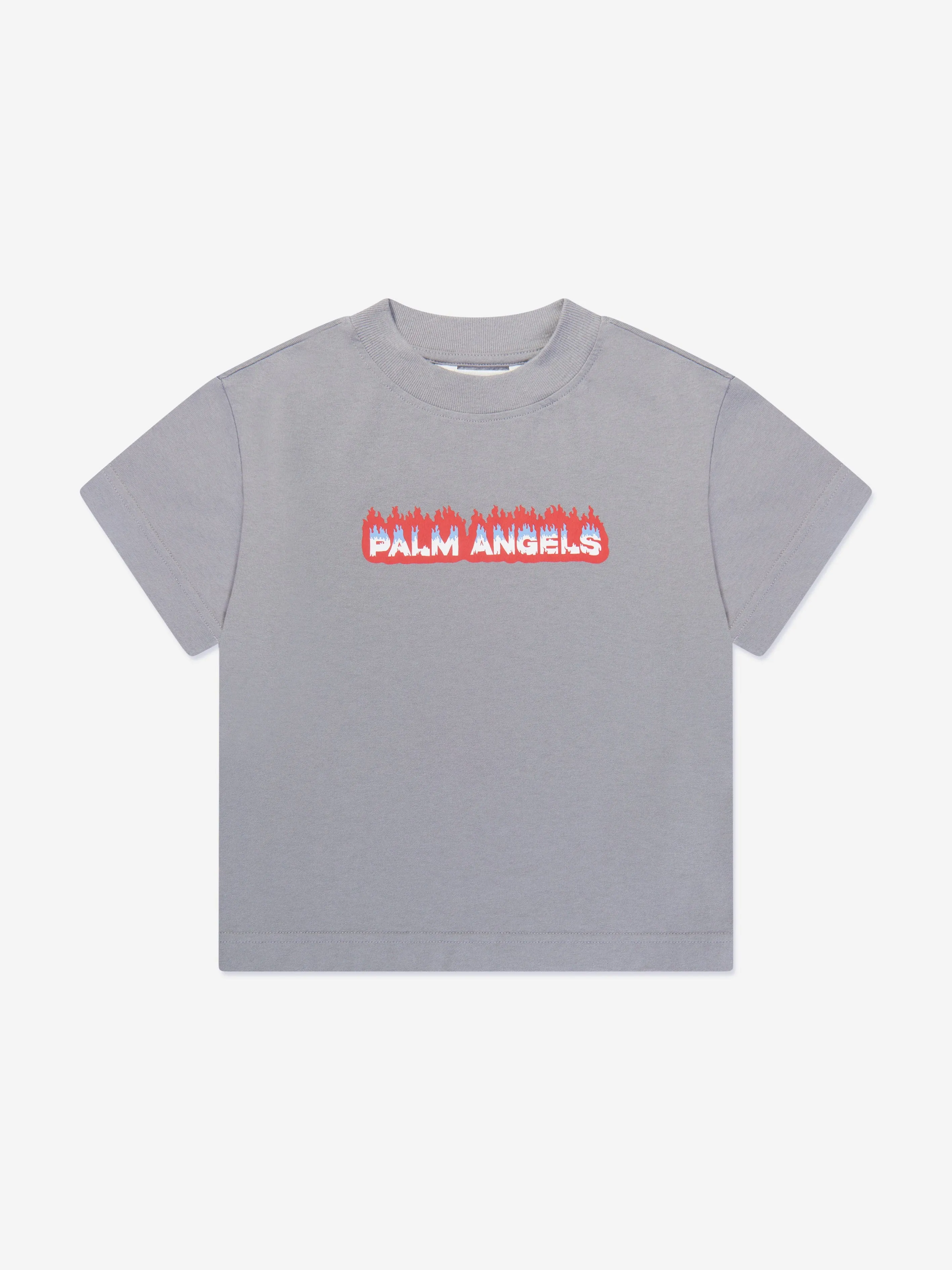 Palm Angels Boys Flames Regular T-Shirt in Grey