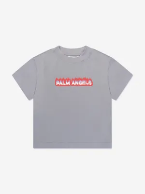 Palm Angels Boys Flames Regular T-Shirt in Grey
