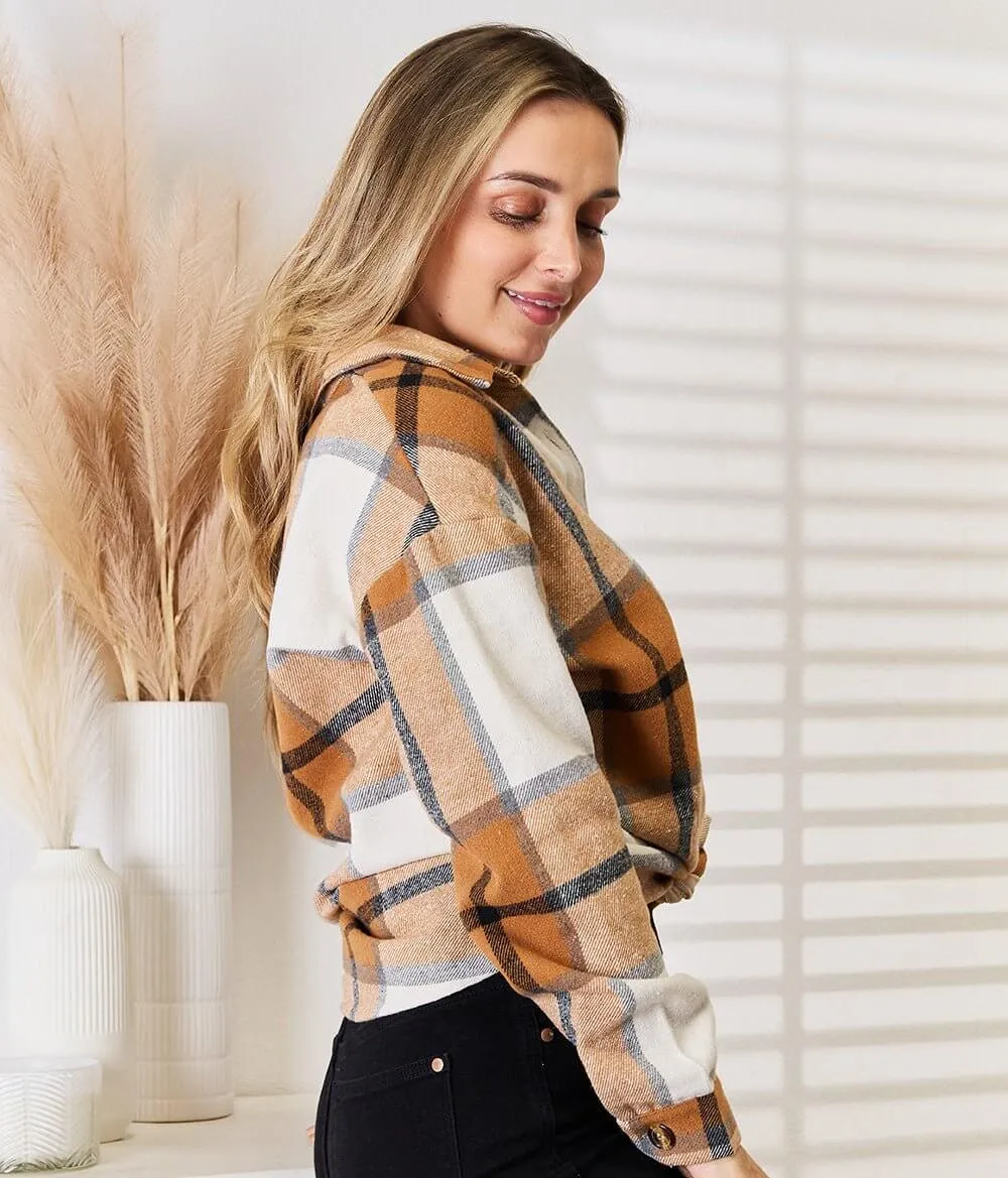 Perfee Plaid Print Dropped Shoulder Shirt