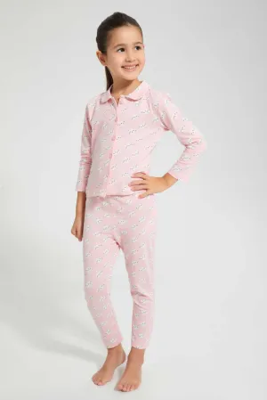 Pink Allover Printed Pyjama Set (2 Piece)