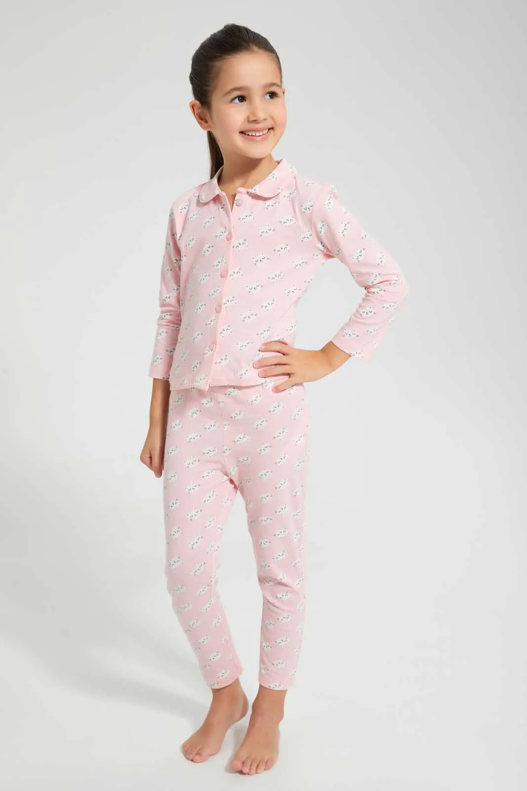 Pink Allover Printed Pyjama Set (2 Piece)