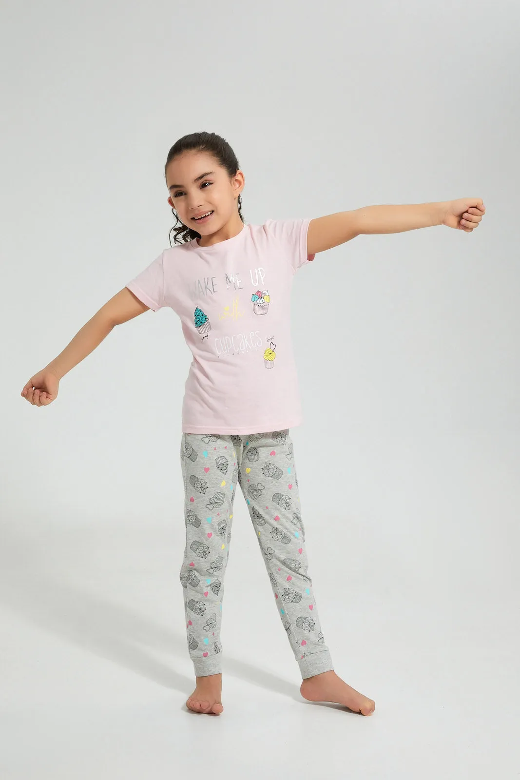 Pink And Grey Cupcake Pyjama Set (2 Piece)