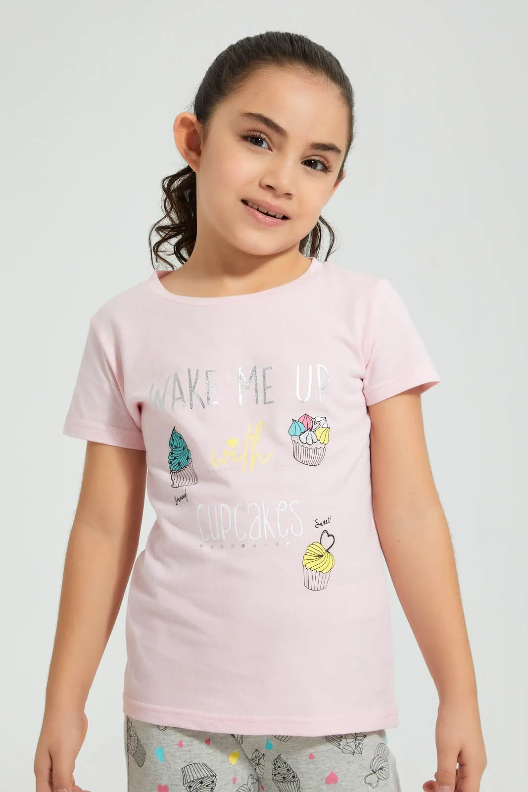 Pink And Grey Cupcake Pyjama Set (2 Piece)