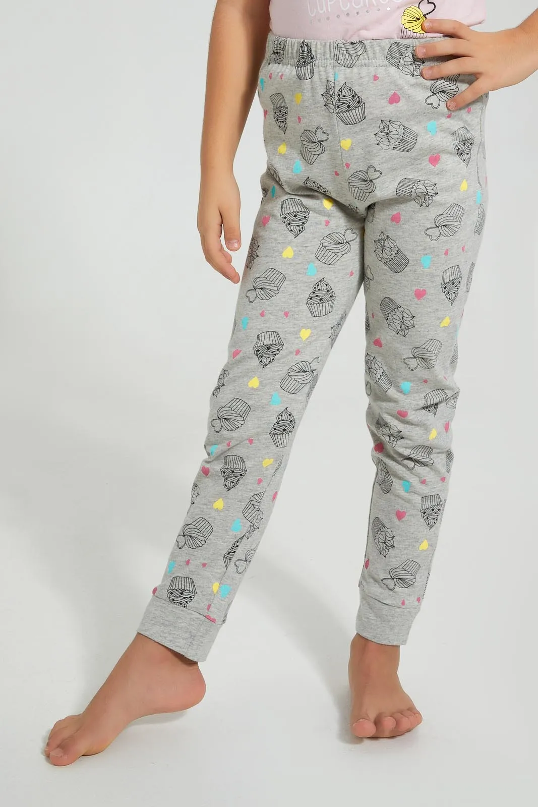 Pink And Grey Cupcake Pyjama Set (2 Piece)