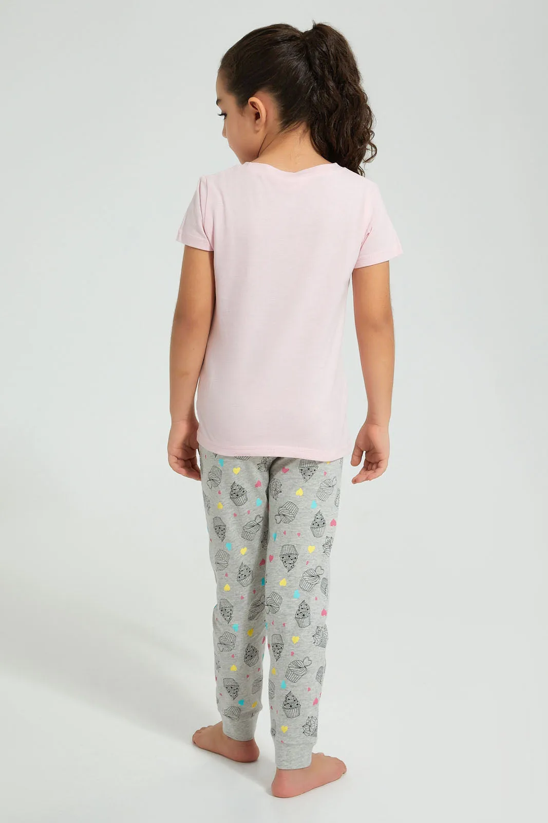 Pink And Grey Cupcake Pyjama Set (2 Piece)