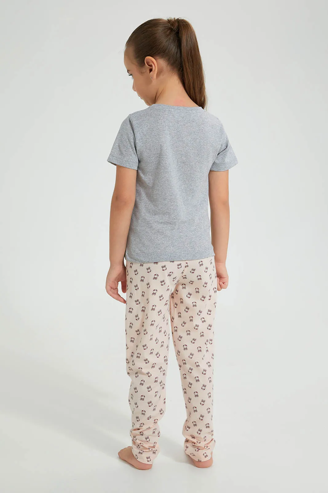Pink And Grey Rabbit Pyjama Set (2 Piece)