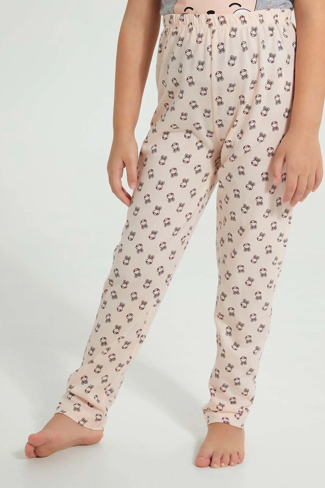 Pink And Grey Rabbit Pyjama Set (2 Piece)