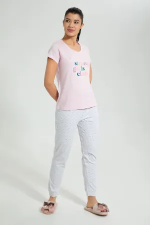 Pink And Grey Strong Girls Pyjama Set (2 Piece)