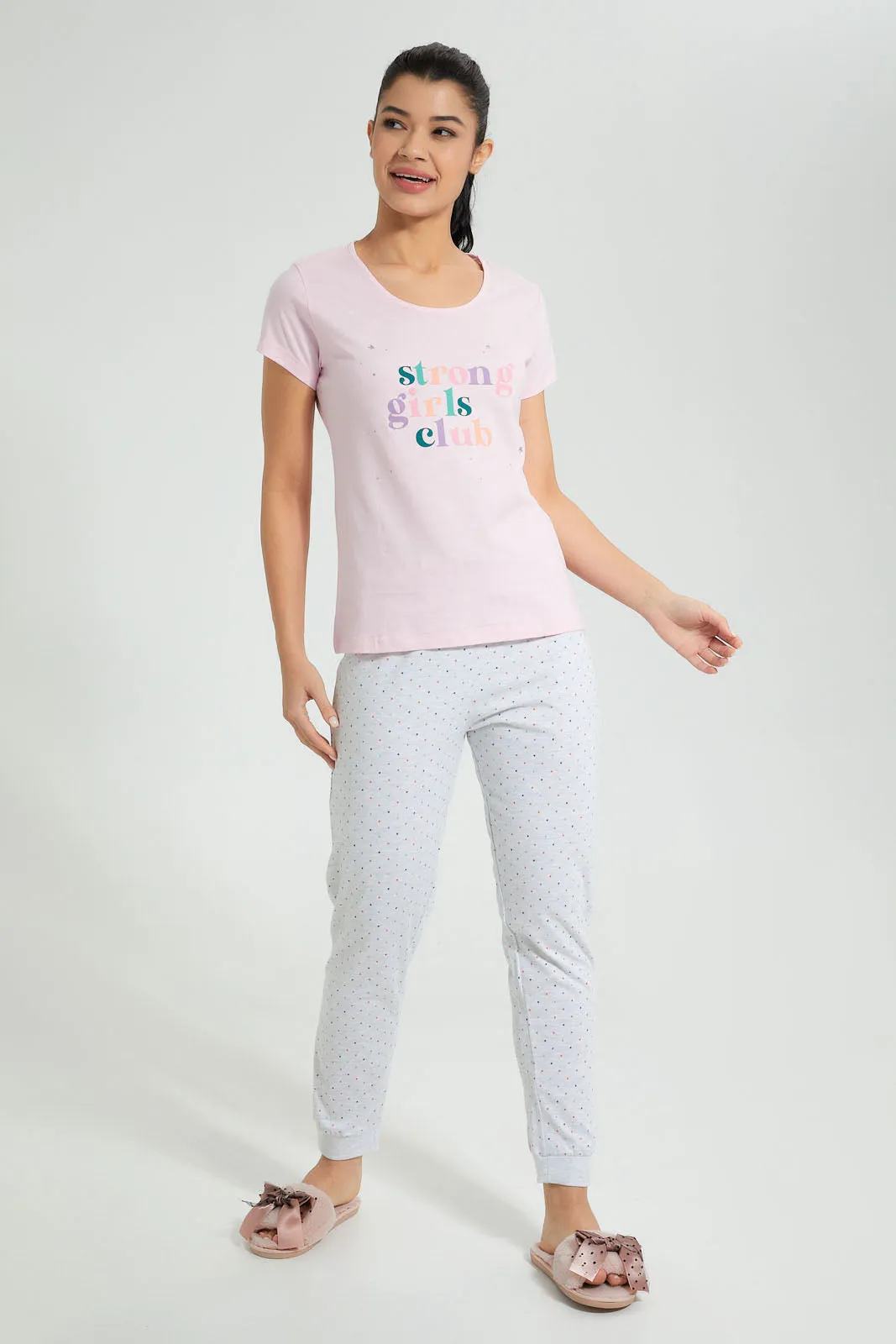 Pink And Grey Strong Girls Pyjama Set (2 Piece)