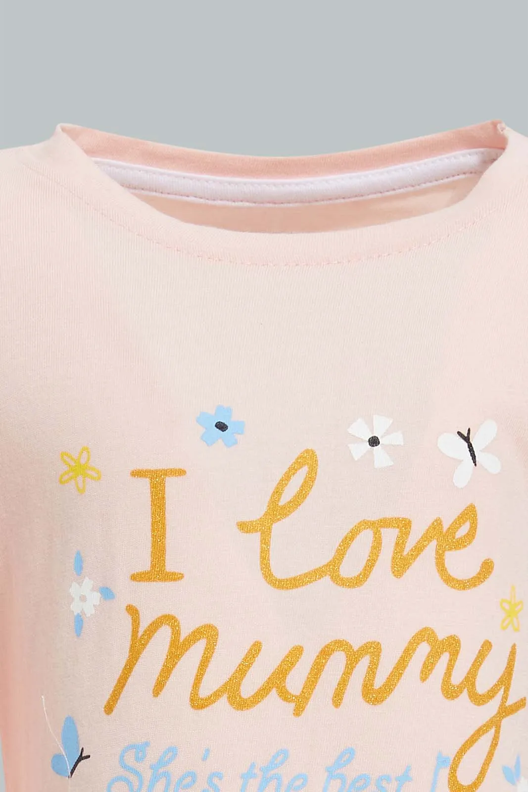 Pink Heart Printed Pyjama Set For Infant Girls (2 Piece)